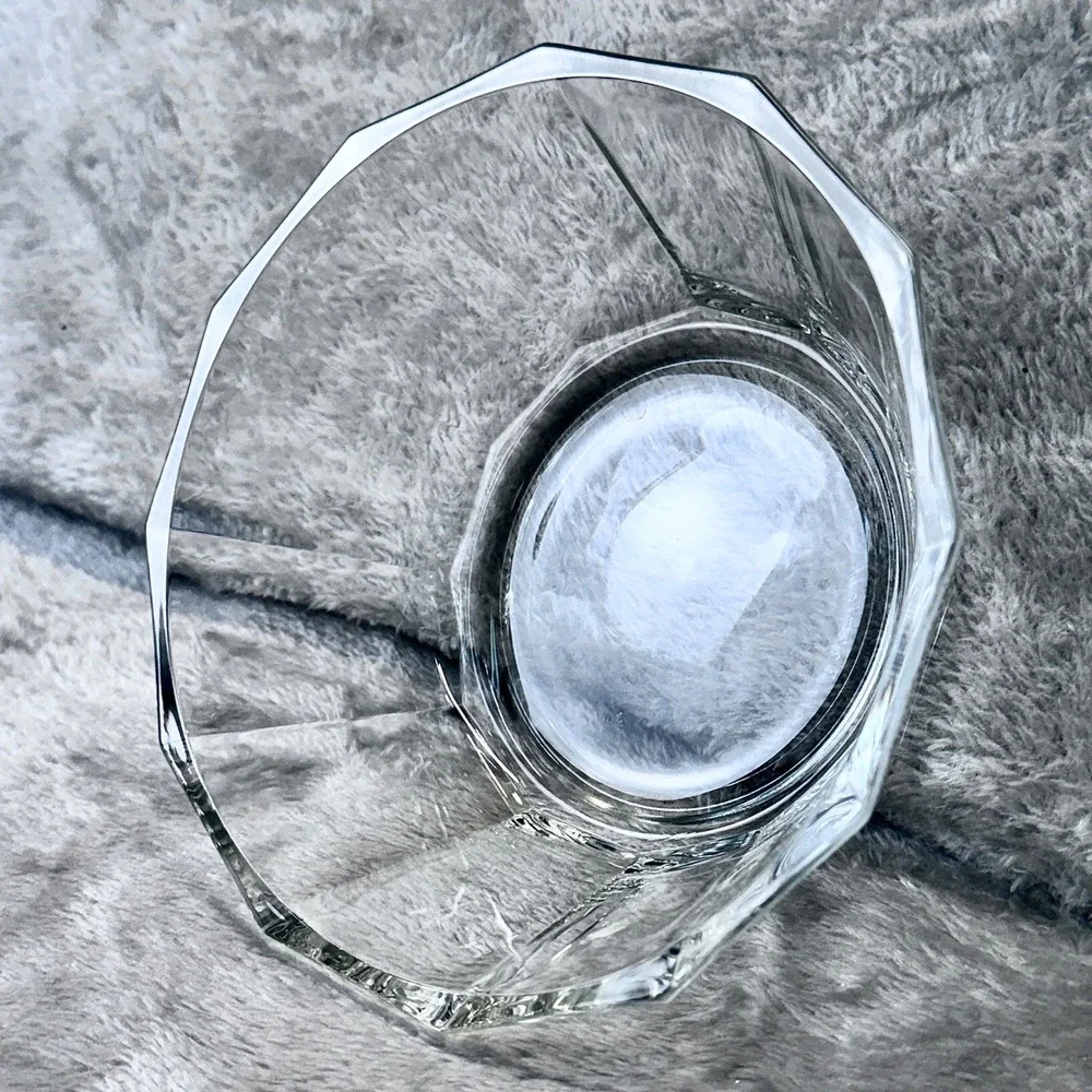Bormioli Italy Octagonal Glass Bowl Serving Fruit Heavy Clear Faceted‎ Vintage